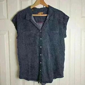 Jachs Girlfriend Tencel Blouse Women's Medium Navy With White Polkadot